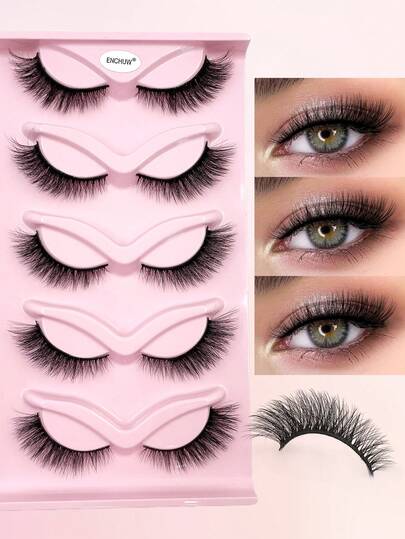 ENCHUW 5对猫眼假睫毛 狐狸眼天使人造卷翘蓬松假睫毛 6D假睫毛 自然妆效条状假睫毛，睫毛，假睫毛，假睫毛