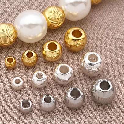 10颗3/4/5/6毫米复古雕花金属珠 - 铜镀18K金，厚实银色和铂金色饰面 - 放射状纹理 - DIY手链项链耳环套装，适合优雅派对