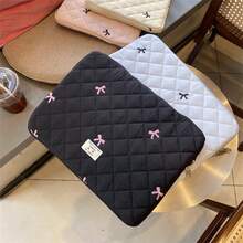 1pc Korean Ins Style Tablet Sleeve, Cute Diamond Embroidery Bow Laptop Carrying Case - Black - View 3