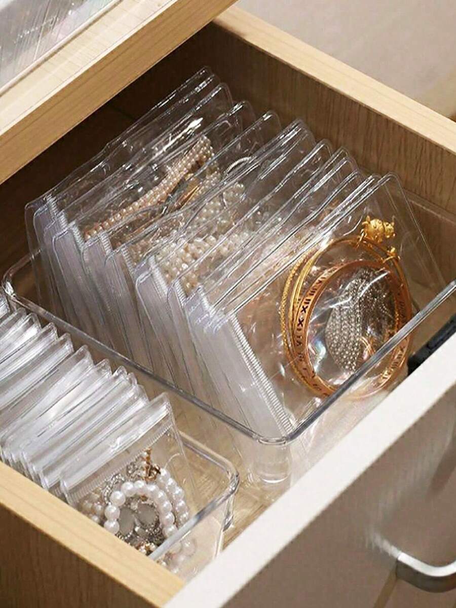 100pcs Pvc Transparent Resealable Jewelry Bags With Ziplock,Anti-Oxidation,Prevents Tarnishing,For Storing Earrings, Necklaces, Jewelry, Small Gift, Accessory Party Favor Pouches - L碼 - 查看 1
