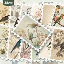 36 Stück Vogel- & Blumen-Illustrationskunst Aufkleber Set | Dynamische Vinyl-Aufkleber mit verspielten, vintage Vogel- und Blumenmotiven | Für Laptop, Dekoration & Geschenke | Für Kunstliebhaber & stimmungsvolle, witzige Aufkleber Kindle Sammelalbum Zubehör Laptop Aufkleber - Rechteck - Übersicht 10