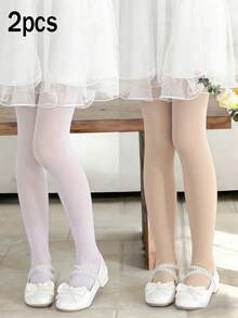 2pcs Girls' Solid Color Tight Leggings, Lightweight, High Elasticity, High Density, All-Match Versatile Tights, Breathable & Cool For Summer - Multicolor - View 12