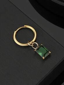 1件装不锈钢方形立方氧化锆镶嵌吊坠，时尚简约百搭男士耳环 - 方形吊墜耳環 - 查看 4