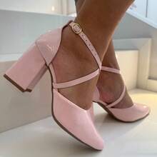 Women's High Heel Pump With Crossed Straps, 8 Cm Thick Heel, Elegant Shine, Original Show Show - 淺粉紅色清漆 - 查看 3