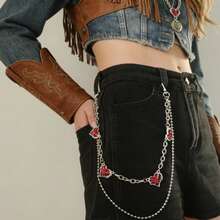 1Pcs Silver Double Layer Red Heart Pants Chain  Y2K Coquette Jeans Chain For Women | Western Cowgirl Punk Trouser Chain For Rave Concert Birthday Gift For Her, Western Cowgirl Punk Trouser Chain For Festival Concert Rodeo Outfit Gift - Dây xích quần hình trái tim xếp chồng lên nhau - Xem 7