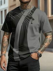 Men's Summer Casual Colorblock Palm Tree Print Short Sleeve T-Shirt - Multicolor - View 3
