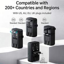 anker Bộ chuyển đổi nguồn du lịch 5 trong 1 A9215 Nano, sạc nhanh 20W, bộ chuyển đổi đa năng dùng được ở nhiều quốc gia, tương thích với các ổ cắm tiêu chuẩn của Mỹ, Anh, Châu Âu, Úc, Nhật Bản và Hàn Quốc, màu đen. - Nhiều màu - Xem 4