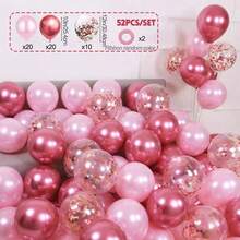 52个珍珠粉色金属亮片气球套装，适合生日派对装饰、婚礼、新娘送礼会、婴儿派对 - 查看 2