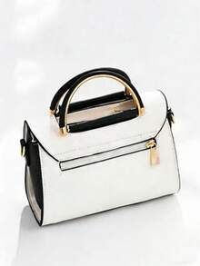 Bolso de mano con contraste de color negro y blanco | Bolso de mano minimalista con cierre geométrico | Bolso cruzado multifuncional adecuado para el trabajo y las citas - Blanco y Negro - Ver 9