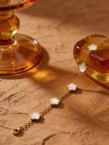 1pc Fashionable Minimalist White Five-Leaf Flower, Lucky Clover Bracelet, Sweet Design New Versatile Accessory - Five-petal Flower Bracelet - View 5