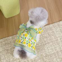 New Arrival Pet Shirt, Dog Clothes Flare Sleeve, Dog Dress, Cat Floral Shirt, New Spring/Summer 26 Large Flower Leash Dress, Cat Clothes Spring/Summer New, Small Animal Clothes, Polka Dot Fashion Suspender Dress, Princess Dress, Cat Clothes Jumpsuit Dress - Green - View 9