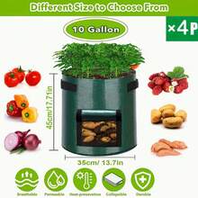 4 Packs 3-Gallon 7-Gallon 10-Gallon Garden Potato Planting Bags With Lids And Handles, Breathable Fabric Pots, Heavy-Duty Vegetable Planting Bags For Tomatoes, Fruits, Carrots, Onions, Potatoes, Strawberries, And Other Vegetables - Dark Green - View 10