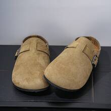 2026新款男女通用软木底套脚穆勒鞋，复古搭扣休闲户外木屐，纯色TPR休闲乐福鞋，适合通勤、度假、夏季穿着 - 駝色 - 查看 4