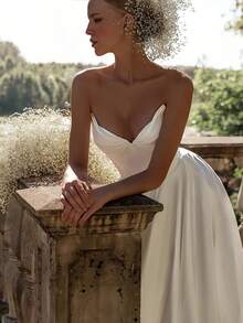 Elegant Sexy Strapless Corset Basque Waist Satin A Line Formal Bridal Dress Registration Wedding Dress For Bride,Bridal Fashion,Evening Party Dress Bridal Gowns,Romantic Church Ceremony Wedding Dress,Suitable For Wedding,Party,Singles' Party,Vacation,Bride,Formal Occasions,Dinner Dress,Prom Dress,Homecoming Dress,Cocktail Party - 白色 - 查看 3