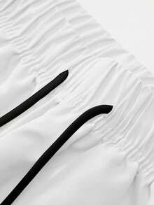 Men's Side-Striped Casual Trousers, Made Of Smooth, Wrinkle-Resistant Nylon Fabric, With A Straight, Wide-Leg Cut And A Relaxed, Laid-Back Feel. A Must-Have For City Boy Style In Spring And Autumn. - 白色 - 查看 2