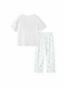 Balabala Sweet Girls Summer Pajama Set 2026 Short Sleeve Soft Air-Conditioned Cozy Homewear - White and Blue - View 2