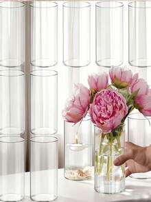 Transparent Glass Cylinder Vase, Suitable For Home, Office, Wedding Decor, And Indoor Styling. These Hurricane Candle Holders Are Perfect For Desktops And Parties. - A - View 9