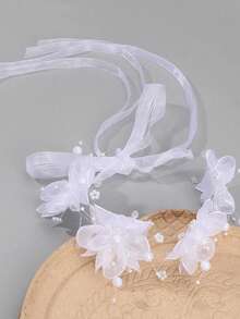 1pc Flower Girl Princess Flower Headpiece Girl Stuff Pearl Headband Alloy Floral Bridal Hair Accessories Communion Wedding Prom Photography Prop For Girls - White - View 12