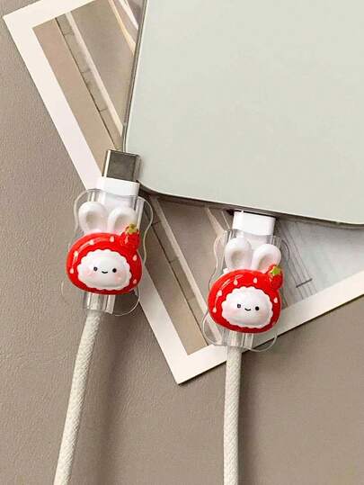 可爱卡通草莓兔3D充电线保护套（2个装）20W通用Type-C安卓充电线，送给女性的生日礼物