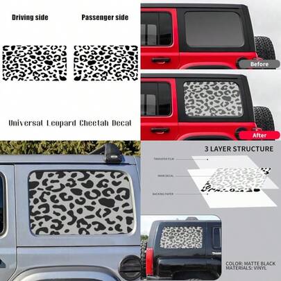 2PCS Rear Window Universal Leopard Cheetah Decals Compatible With Car SUV TrucksMatte Black Leopard Cheetah Vinyl Exterior Sticker Come With Installation Tool.