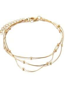 1 pieza Tobillera de 3 capas con cadena dorada y perlas, diseño minimalista y elegante, adecuada para la playa, vacaciones, uso diario, cualquier ocasión, regalo para mujeres - Amarillo Oro - Ver 2