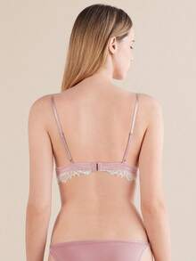 Maggie French Romantic Lace Lingerie, Pink & White Contrast Lace Wireless Triangle Cup Bra - Pink - View 4