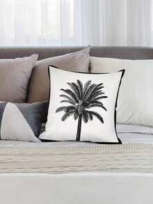 1/2/4pcs Single-Sided Black Palm Tree Print Throw Pillow Covers - Modern Tropical Style Minimalist Design With Zipper Closure, Suitable For Living Room & Bedroom - Black and White - View 4