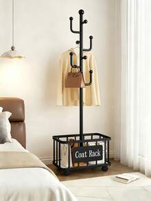 Black Coat Rack With Storage Basket, Freestanding Clothes Rack, Coat Rack Stand For Hat Scarves Handbags Clothes, Modern Coat Hanger Stand For Entryway, Moving Storage Rack For Bedroom Living Room Office Hallway Entrance, Easy Access, Hallway Decor Room Decor - Black - View 4