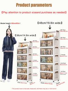 1个塑料折叠储物柜，双门家用客厅玩具收纳盒，带轮卧室储物柜，衣柜储物盒，厨房推车储物架 - 無色 - 查看 2