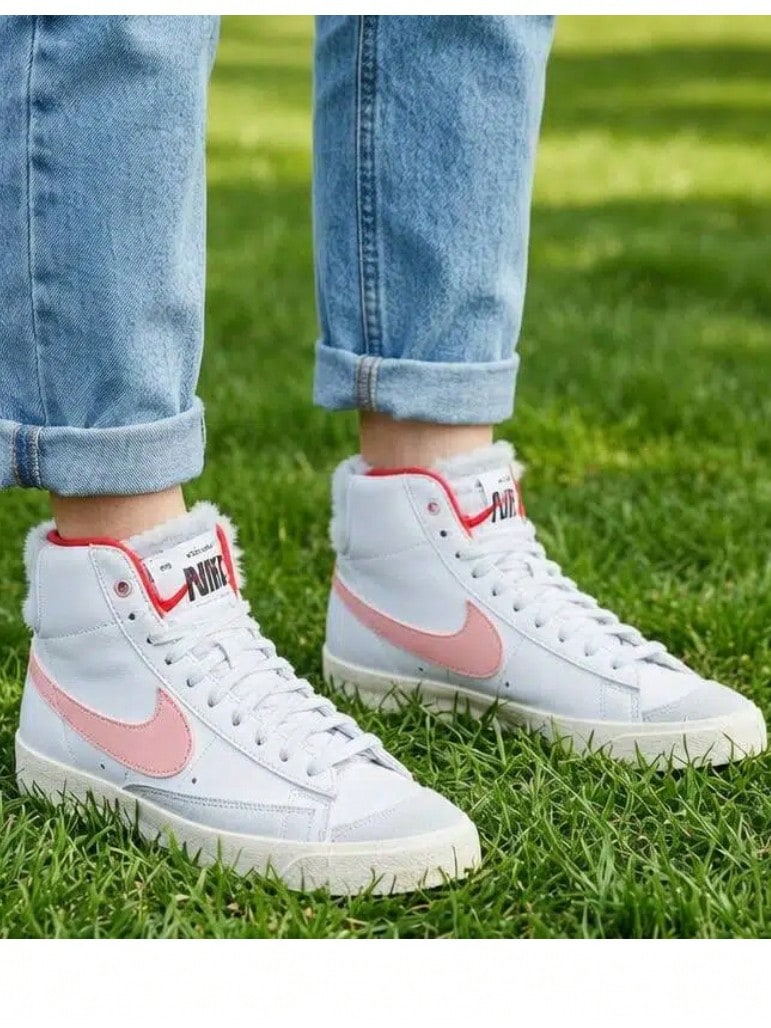 Giày thể thao nữ Nike Blazer Classic Retro cổ cao, thoải mái và đa năng. - Trắng/Hồng nhạt/Kaki nhạt - Xem 1