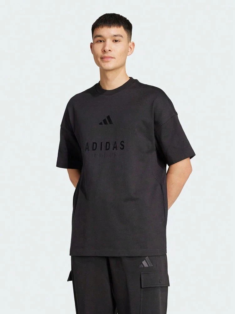 Adidas Men's M A SZN G T Short Sleeve T-Shirt, Knitted Collarless Crop Top TJL6549 - Black - View 1