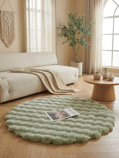 1pc Soft & Fluffy Light Green Round Carpet, Suitable For Bedroom, Living Room, Study, Office, Entrance As Comfortable Mat, Washable & Non-Slip, Lovely Home Decor, Suitable For Indoor Use All Year Round, High-End Minimalist Living Room Carpet, Round Bedroom Carpet, Bedside Carpet, Round Carpet, Faux Fur Carpet, Bathroom Carpet, Decorative Carpet, Light Green Faux Fur Carpet, Doormat, Bedroom Decor, Home Decor, Autumn Home Decor