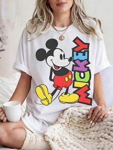 Disney UNIHLO  I Didn't This Far. Print  Summer Casual Versatile Pure Cotton T-Shirt Suitable For Any Place - 白色 - 查看 1