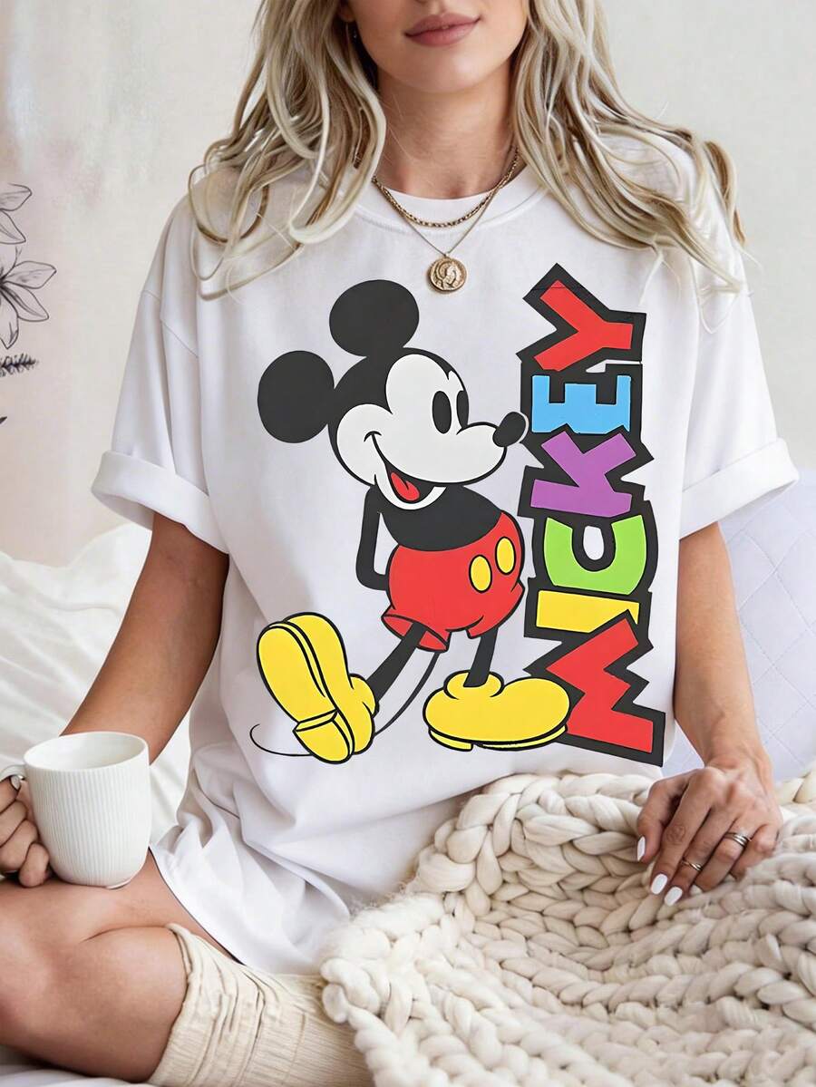 Disney UNIHLO  I Didn't This Far. Print  Summer Casual Versatile Pure Cotton T-Shirt Suitable For Any Place - 白色 - 查看 1