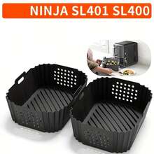 2pcs Silicone Air Fryer Liners, Reusable Non-Stick Basket Mats, Fit For 9.5L & Double Layer Models, Compatible With AF400UK, AF451UK, Tower T17088, Black - Air Fryer Silicone Pan - View 4