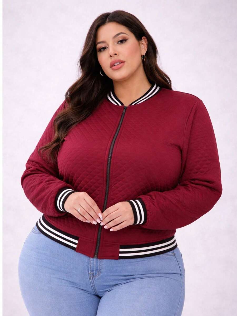 Plus Size Jackets - 酒紅色 - 查看 1
