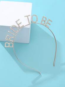 1件高级合金水钻“BRIDE TO BE”字母发箍，新娘婚纱配饰，单身派对装饰 - 銀色 - 查看 7