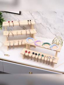 1pc Wooden Multi-Tier Display Rack, Multifunctional Jewelry, Dessert, Cupcake Collection Storage Organizer, Display Cabinet, Suitable For Valentine's Day And Back To School Season - Wood Color - View 4