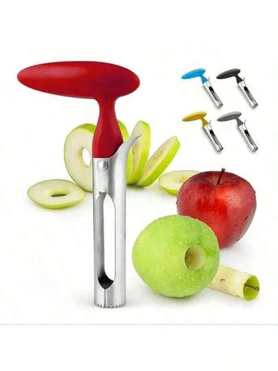 Upgraded Handle 304 Stainless Steel Fruit Core Remover With Plastic Handle, Ultra Sharp, Apple Corer, Fruit Seed Separator, Apple Corer, Apple Corer Tool, Premium Stainless Steel Core Remover Tool With Ergonomic Non-Slip Handle, Sharp Serrated Blade For Easy Core Removal, Compatible With Apples, Pears And Bell Peppers(Black, Red), Apple Core Remover, Apple Cutter, Kitchen Accessories