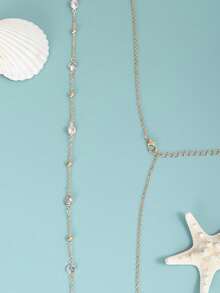 1pc Women's Crystal Chain Waist Chain, Sexy Minimalist Body Chain Jewelry, Suitable For Beach, Vacation, Dating, Gifts, Summer Daily Wear, Party And Gatherings - 金色 - 查看 5