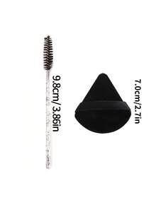 100支装柔韧手柄睫毛眉刷，多功能眼部化妆刷 + 2个柔软精细三角化妆海绵 - 黑色 - 查看 8