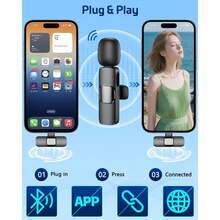 Mini Microphone For IPhone Android - Wireless Lavalier Microphone USB-C Lightning, Noise Cancelling Clip On Mic, 65ft Range, 12H Battery For Video Recording TikTokYouTube Content Creators - 黑色 - 查看 5
