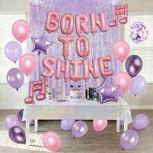 45pcs KPOP Music Theme Balloon Set, Includes "BORN TO SHINE" Pink Letter Balloons, Purple Pentagram And Pink Double Note Foil Balloons, Pink And Purple Latex Balloons, Suitable For KPOP Theme Birthday Party, Hallyu Music Decor, Rock Theme, Graduation Dance, Party Decorations, Birthday Theme, Music Theme Decor, Hip Hop Karaoke Party Decor, Carnival Decorations, Photo Booth - Multicolor - View 3