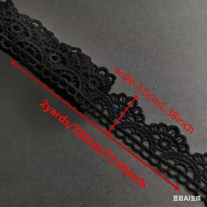 1 pièce Bordure en dentelle de polyester de 182 cm - Dentelle non extensible de 3,5 cm de large, noire, convenant pour la lingerie, les robes, la couture DIY et les accessoires vestimentaires, la lingerie en dentelle, les ouvrages de broderie fine, la décoration d'intérieur