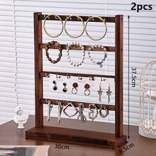 2pcs Multi-Layer Walnut Wood With Iron Hook Jewelry Stand, Elegant Wooden Multifunctional Display Rack For Bracelets, Earrings, Necklaces, Minimalist And Easy To Assemble, Suitable As A Gift - 2 Pcs Walnut Wood - View 12