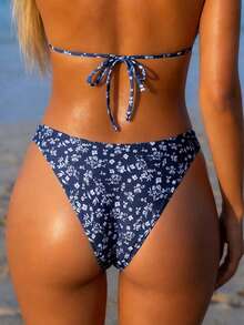 Sultry Sol Bộ bikini hai mảnh buộc dây phía trước họa tiết hoa nhí mới năm 2026 dành cho nữ. - Xanh đậm - Xem 5