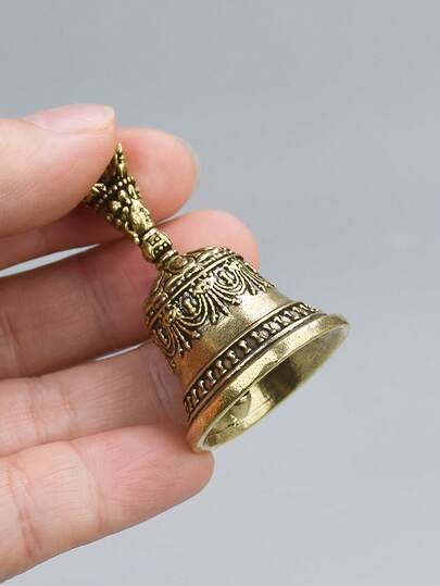 1pc Carved Bronze Bell | Hand-Held Shaker With Clapping Handle, Style Craftsmanship, Soothing Sounds For Healing, Ideal For Church, Weddings, Schools, And Festive Occasions