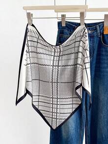 1 件装多功能复古线条图案围巾/披肩，适合日常、办公和度假穿着 - 線條 - 查看 9