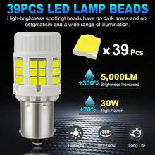 TOAUTO 2个超亮30W 1156 BA15S BAU15S 1157 PY21W LED灯泡，高功率5000流明，可替换汽车倒车灯/转向灯。 - A - 查看 3