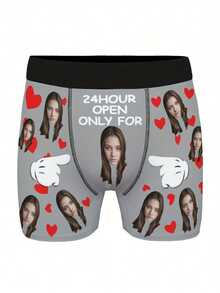 Custom Photo Men'S Boxer Briefs - Personalized Face Design, High-Elasticity Fabric, Valentine'S Day & Anniversary Gift For Him, Unique Romantic Gift For Boyfriend/Husband, Couple Matching Underwear, Cute Underwear, Anniversary Gift, Playful Design, Comfortable Fit, Durable Fabric - Dark Gray - View 2